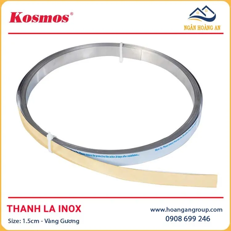 Nẹp La Inox 201 Trang Trí Màu Vàng Gương Kosmos 1.5cm
